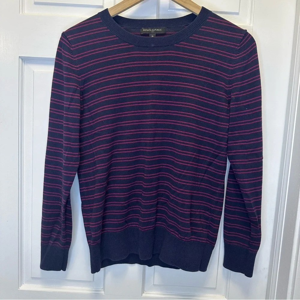 Banana Republic Men's Striped Crewneck Sweater - Navy and Red